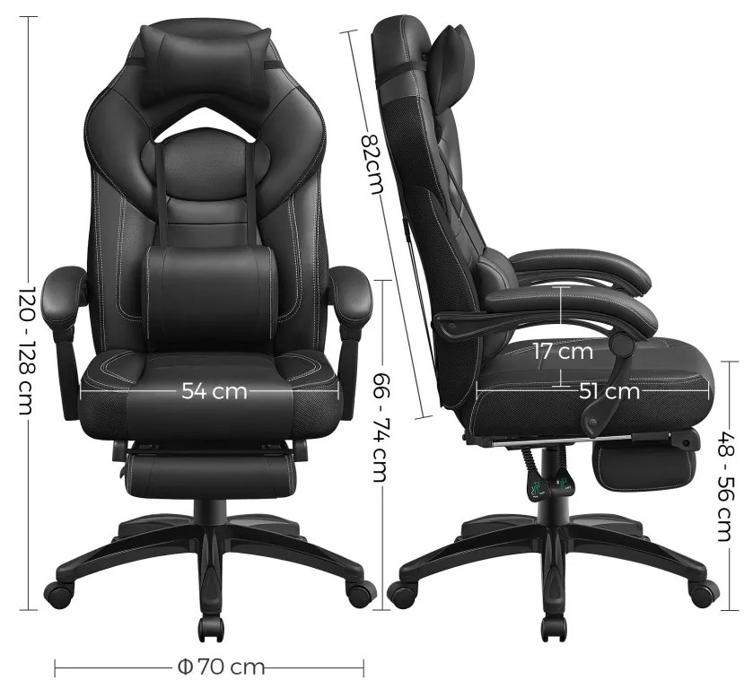 Irodai szék, gamer szék műbőr, ergonomikus kialakítás, fekete