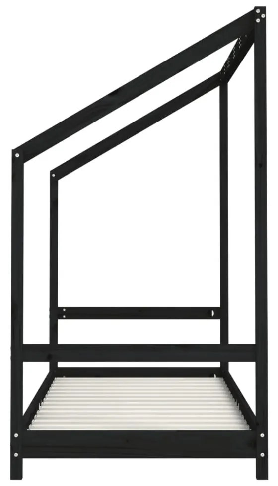 fekete tömör fenyőfa gyerekágykeret 2 x (80 x 200) cm