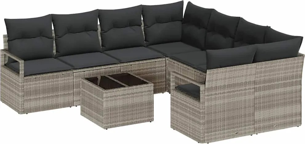 vidaXL Kanapé Szett párnával 9 pcs Világosszürke és fekete polirattan