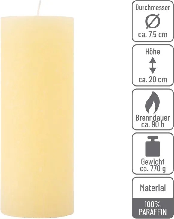 Rusztikus gyertya készlet  20 cm Ø 7,5 cm 6 db krém