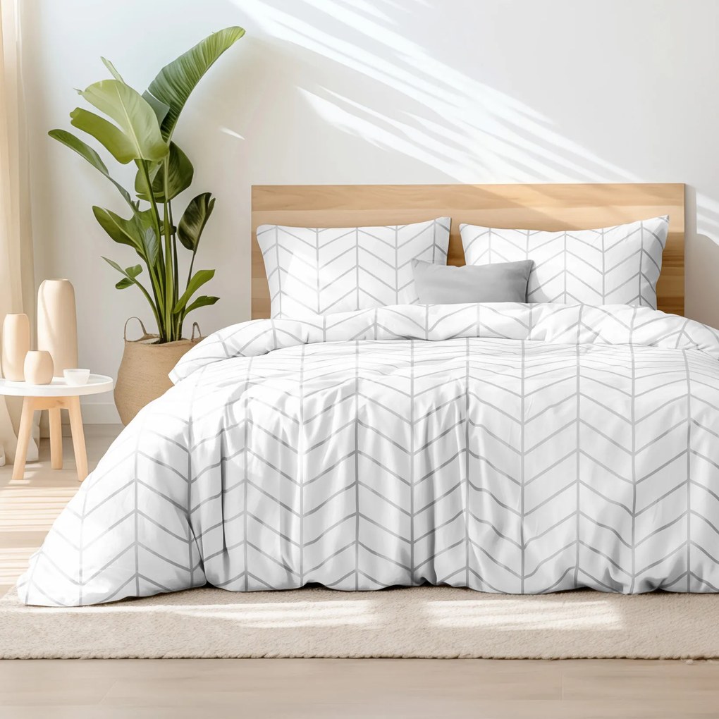 Goldea pamut ágyneműhuzat - cikkcakk fehéren 220 x 200 és 2db 70 x 90 cm