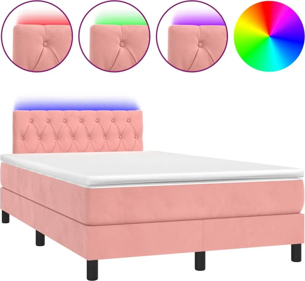 vidaXL rózsaszín bársony rugós és LED-es ágy matraccal 120x200 cm