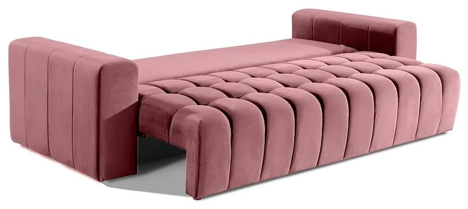 Rózsaszín bársony kinyitható-tárolóhelyes kanapé 247 cm Lazaro – ELTAP