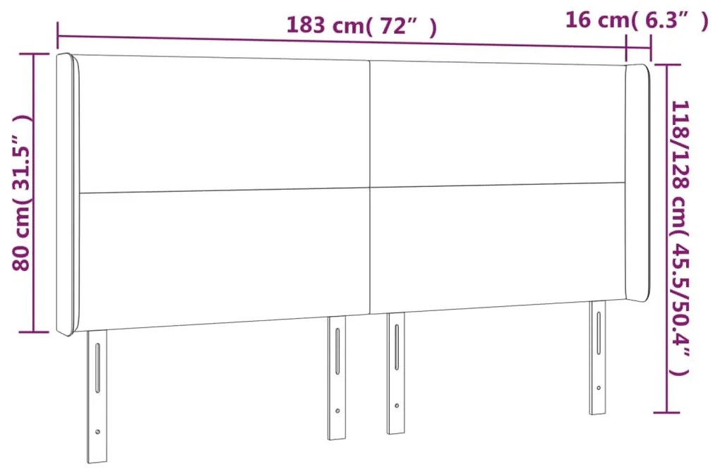 szürke műbőr LED-es fejtámla 183x16x118/128 cm