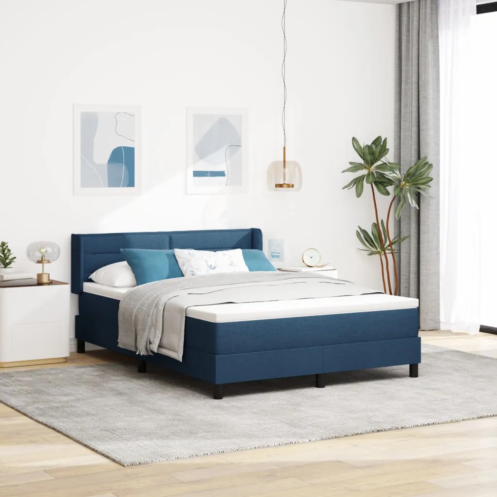 Boxspring Ágy Matrac csomagban, kék, 140 x 190 cm, szövet