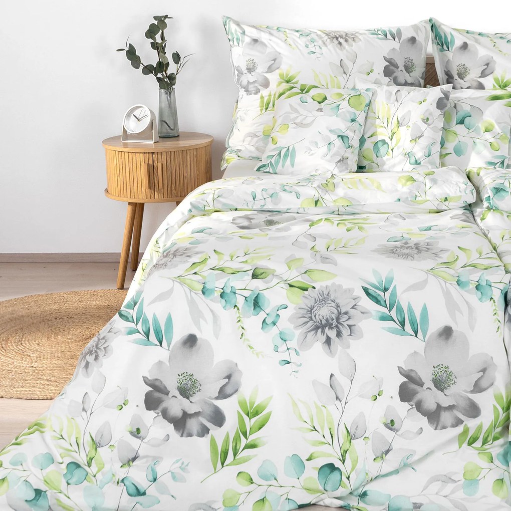 Goldea pamut ágyneműhuzat deluxe - eucalyptus virágok 140 x 200 és 70 x 90 cm