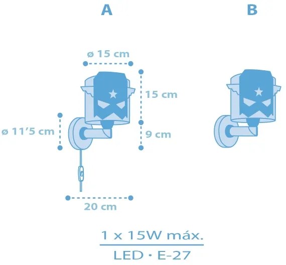 Dalber 61819 - Gyermek fali lámpatest BLUE HERO 1xE27/15W/230V