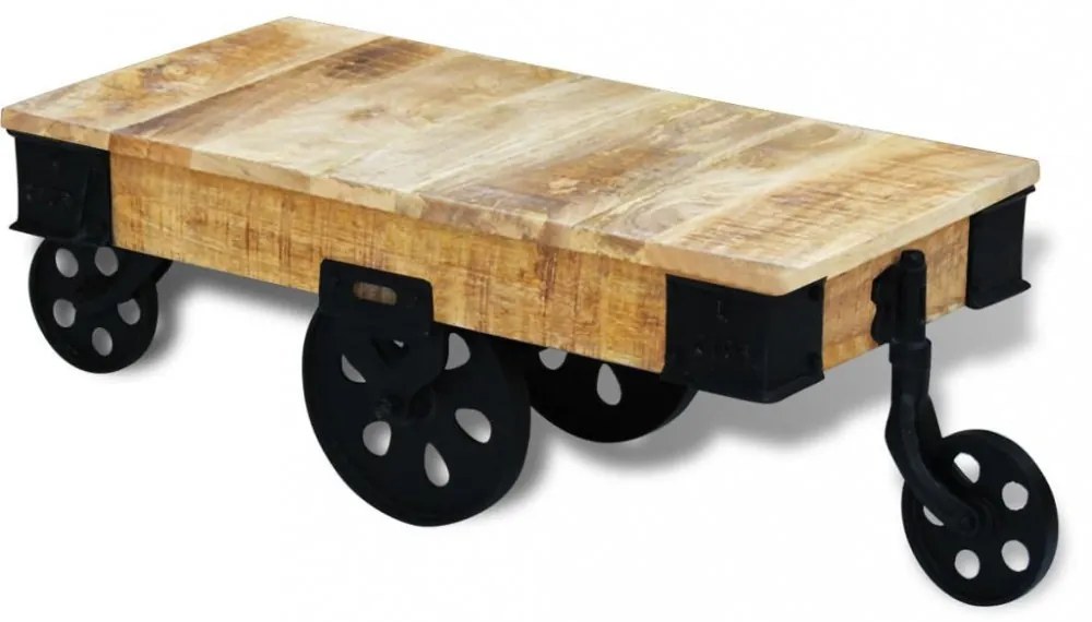 vidaXL mangófa dohányzóasztal kerekekkel