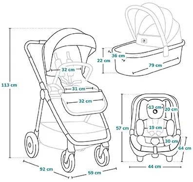 Lionelo - MERIL 3 az 1-ben kombinált babakocsi bézs homok