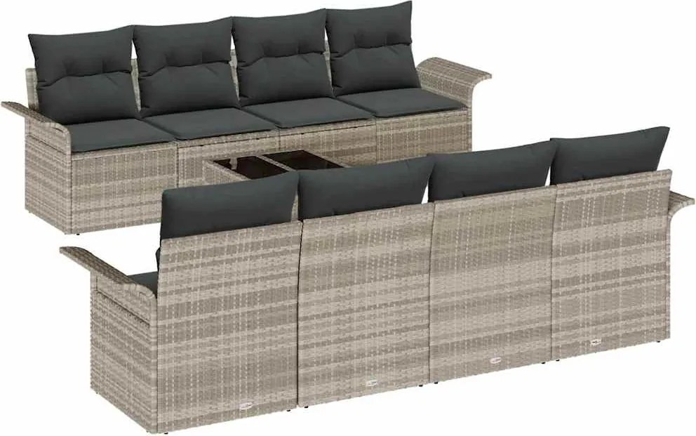 vidaXL Kerti Kanapé Szett 9 pcs Világosszürke Poli rattan