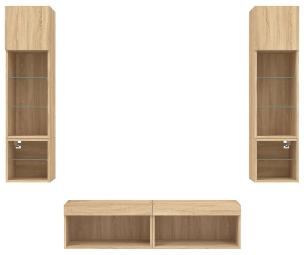 6 darab füstös tölgy színű szerelt fa TV-bútor LED-del