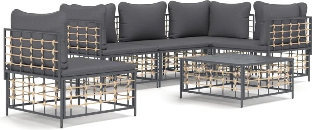 vidaXL 6 részes antracitszürke polyrattan kerti ülőgarnitúra párnákkal