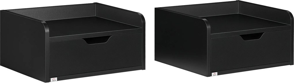 HOMCOM 2 db Fali Éjjeli Szekrény 1 Fiókkal Hálószobába Egyszerű Dizájn 40x30x19.5 cm Fekete | Aosom