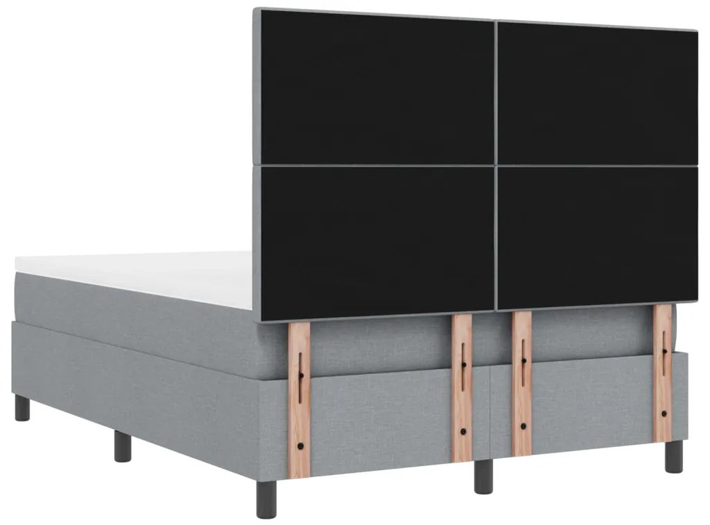 rugós ágy matraccal és LED világítással, világosszürke, 160 x 200 cm, szövet