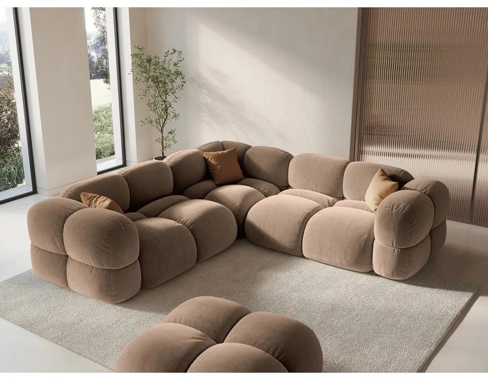 Barna bársony sarokkanapé Loretto – Cosmopolitan Design