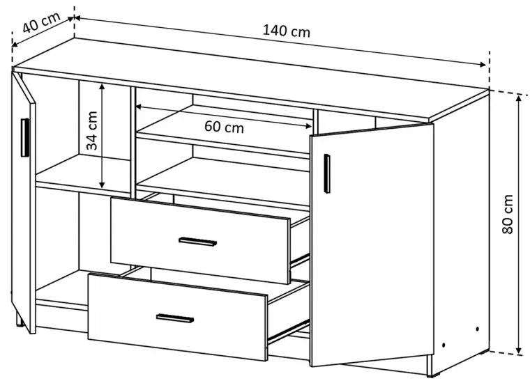 Ponte Komód 2 ajtós + 2 fiókos Dark sonoma - Sonoma