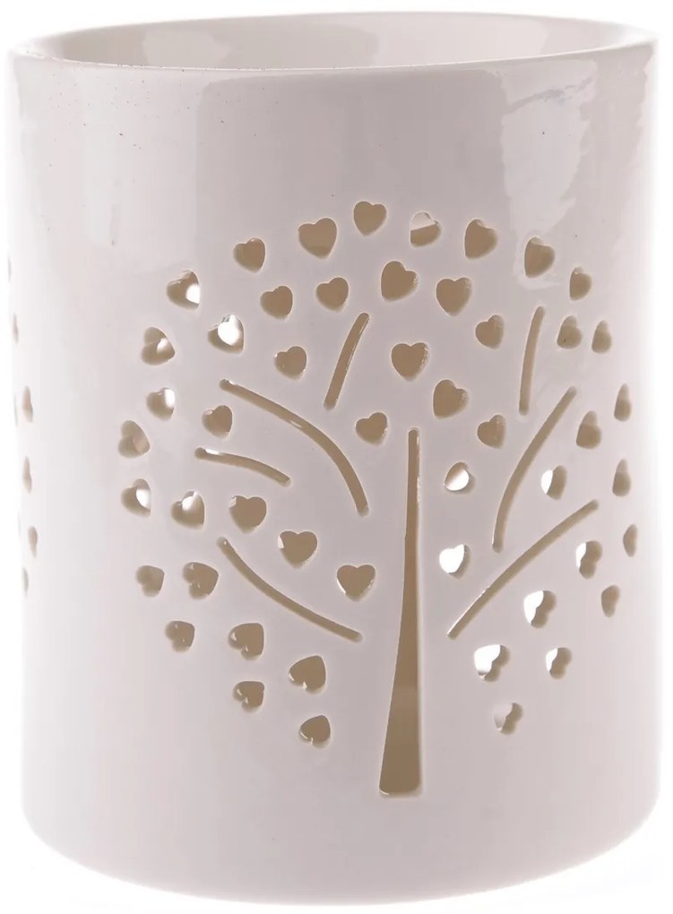 Porcelán aromalámpa Heart tree fehér, 11 x 13 cm