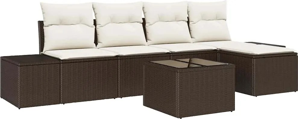 vidaXL Kerti Kanapé Szett párnával 5 pcs Barna és Krém polirattan