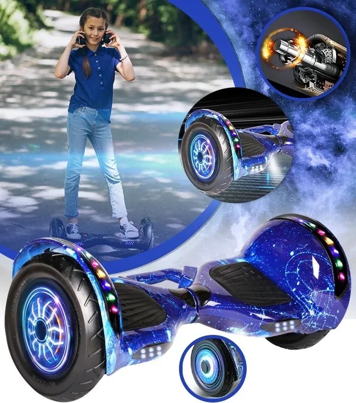 10" légdeszka LED kerekekkel és Bluetooth-szal kék