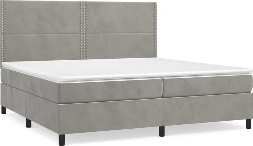 vidaXL világosszürke bársony rugós ágy matraccal 200x200 cm