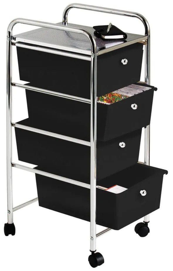 Fekete-ezüstszínű műanyag gurulós polcos állvány 33x79 cm – Premier Housewares