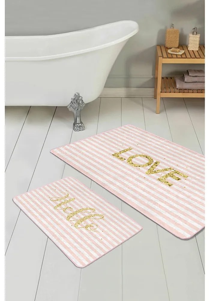 Rózsaszín bársony fürdőszobai kilépő szett 2 db-os 60x100 cm Love – Mila Home