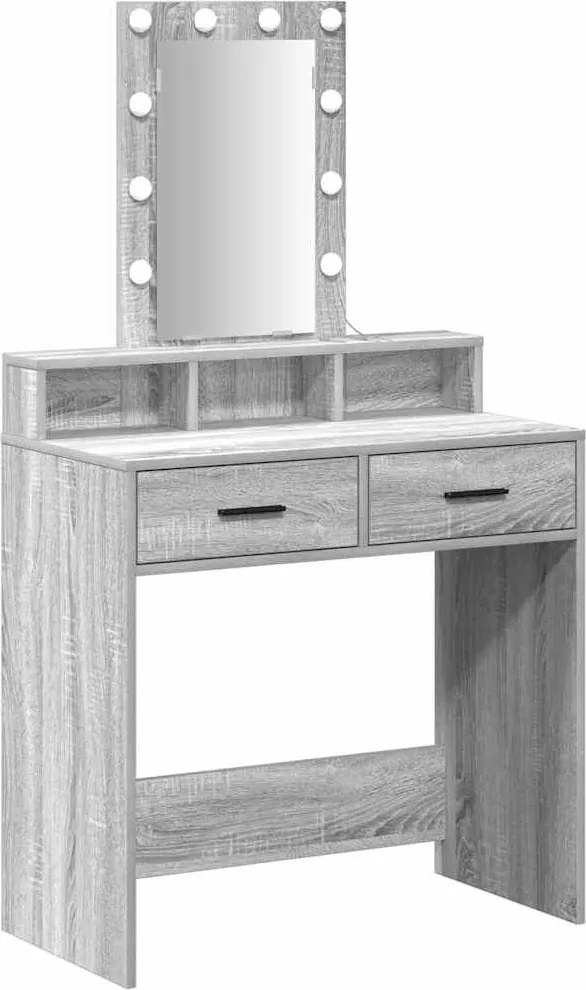 vidaXL Öltözködőasztal tükör lámpákkal Szürke 79 x 41 x 140 cm Faanyag
