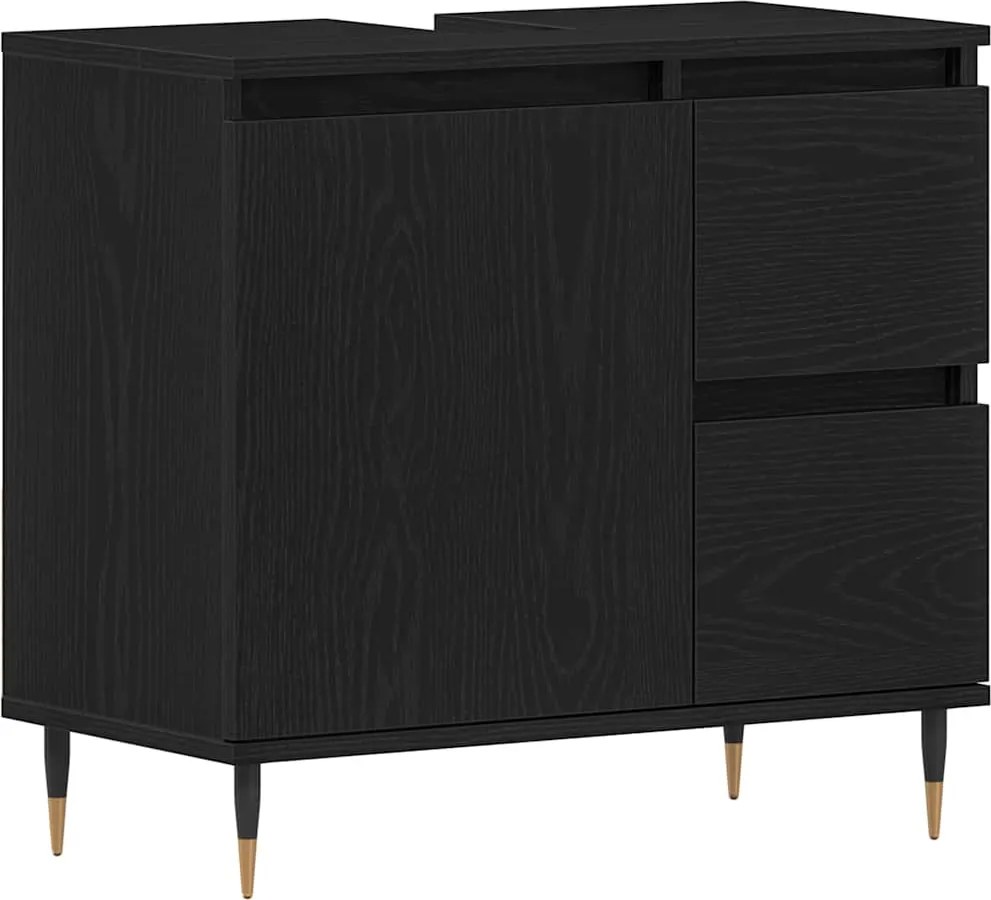 vidaXL Fürdőszoba Székény fiókkal Fekete tölgy 65 x 33 x 60 cm Faanyag