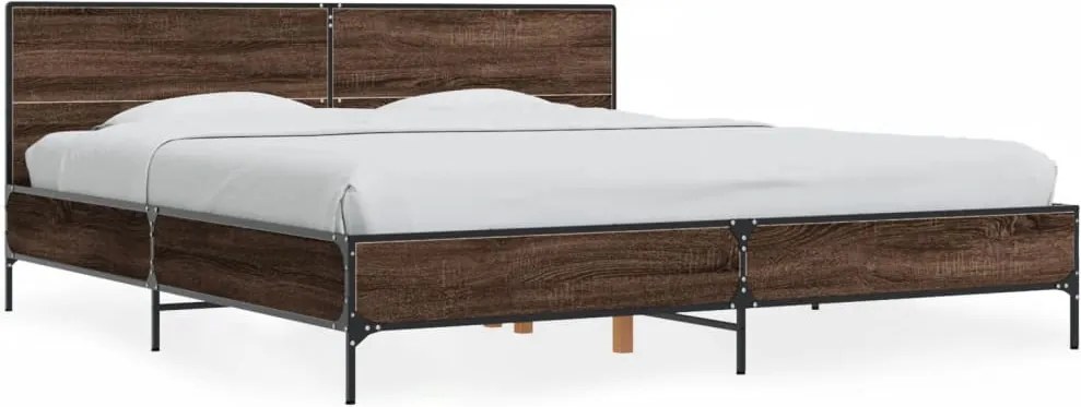 vidaXL barna tölgyszínű szerelt fa és fém ágykeret 200 x 200 cm