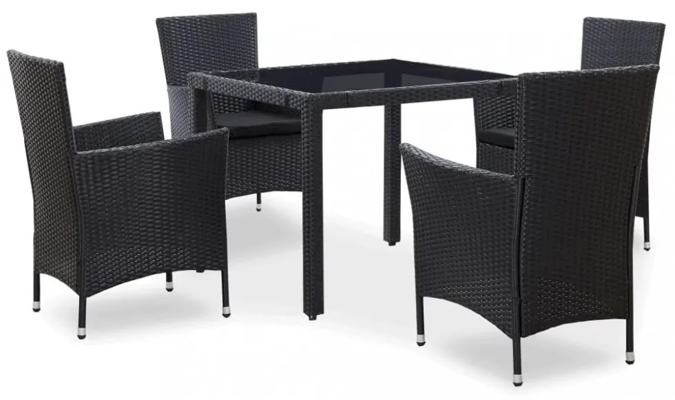 5-részes fekete kültéri polyrattan étkezőgarnitúra