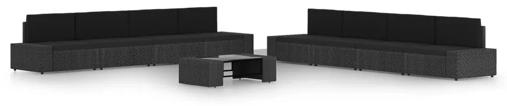 vidaXL 9 részes fekete polyrattan kerti ülőgarnitúra párnákkal
