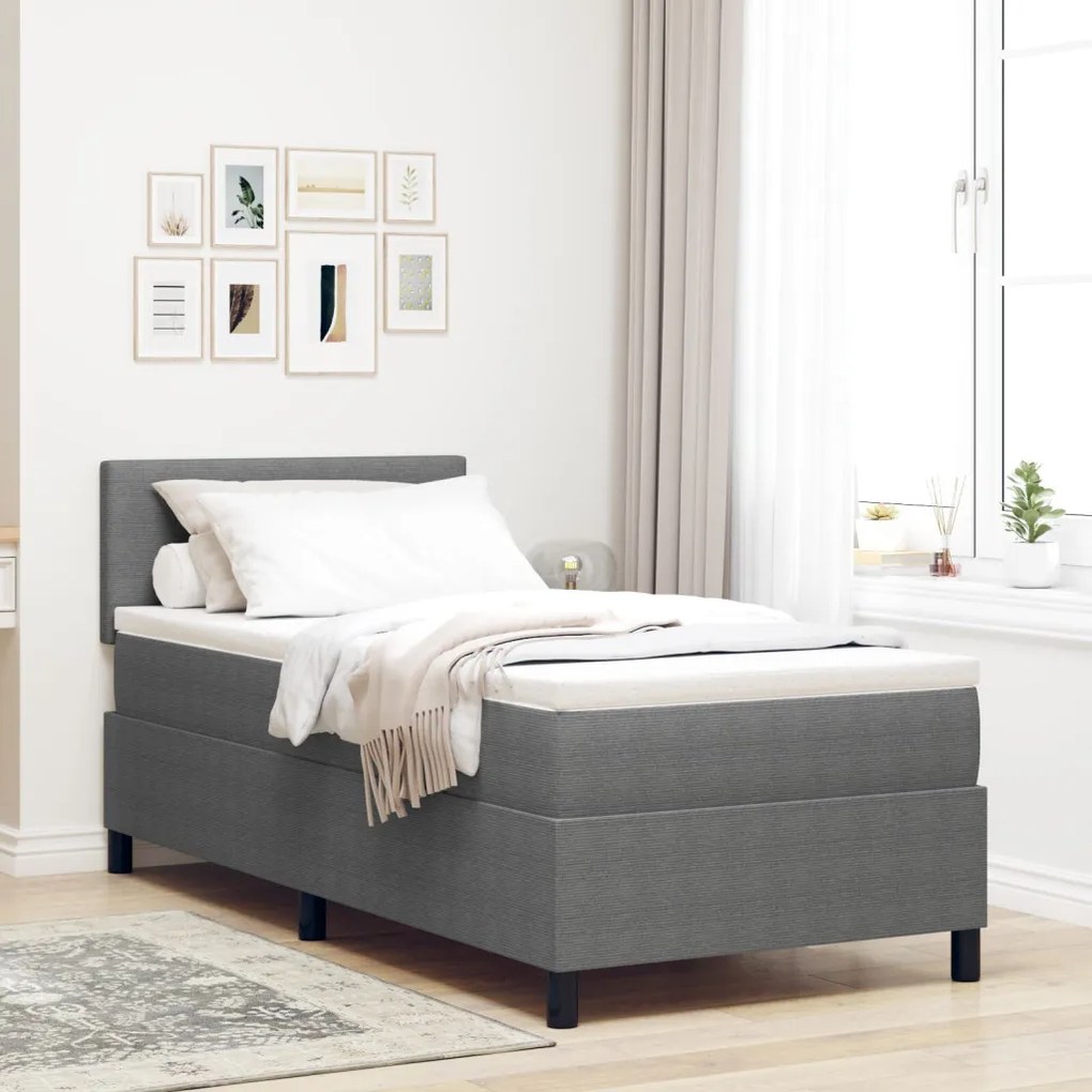 Box Spring Ágy matraccal Világosszürke Egyszemélyes Kordbársony