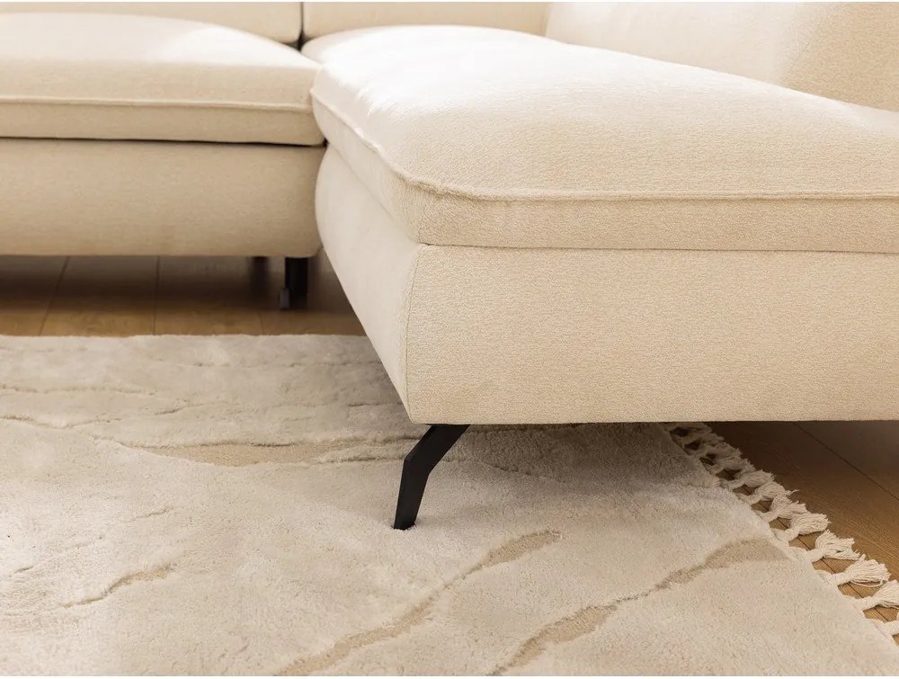 Krémszínű zsenília sarokkanapé (jobb oldali-L alakú) Marbeya – Ropez