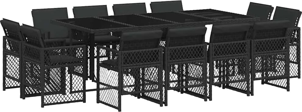 vidaXL 13 részes fekete polyrattan kerti ülőgarnitúra párnákkal