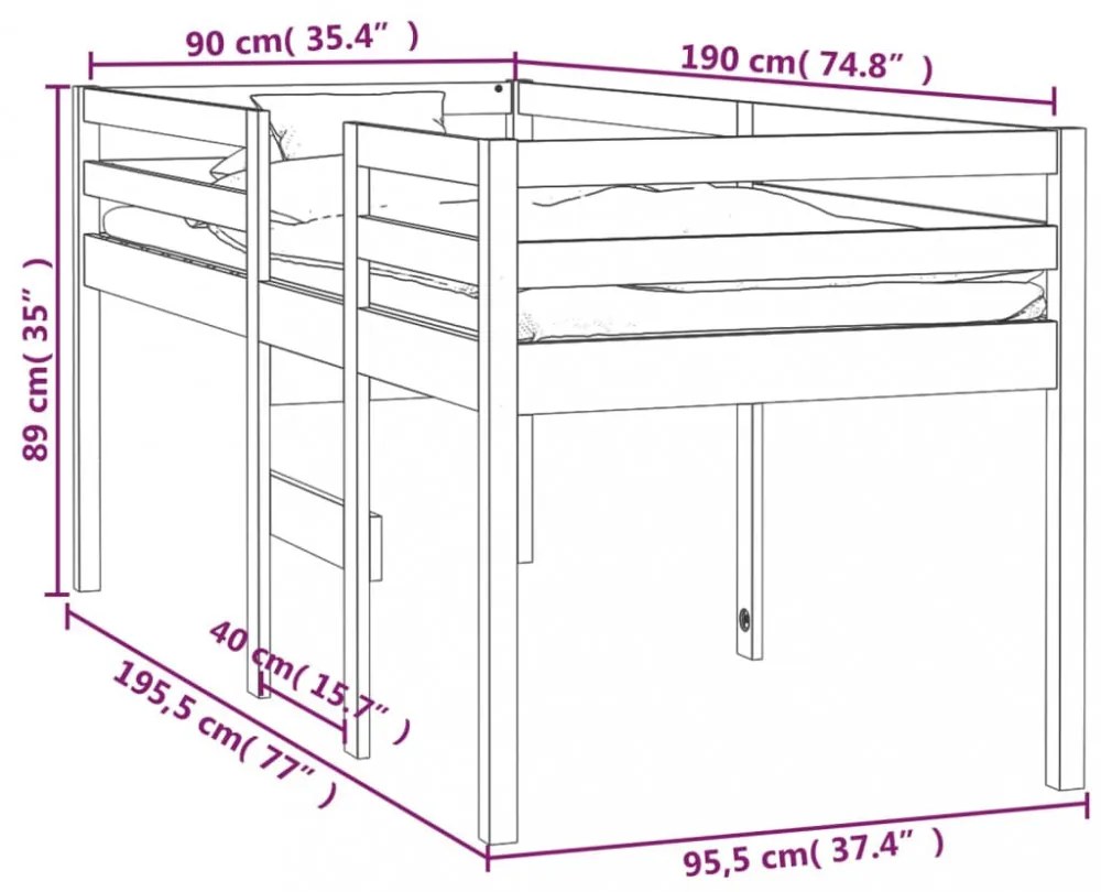 tömör fenyőfa magasított ágy 90x190 cm