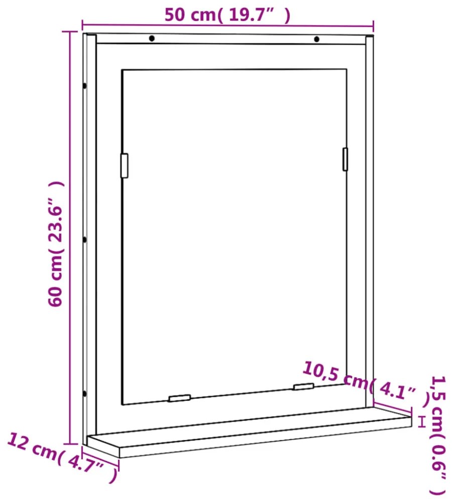 szürke sonoma szerelt fa fürdőszobai tükör polccal 50x12x60 cm