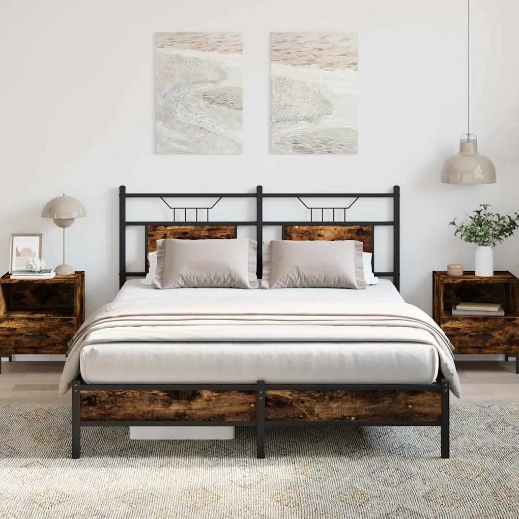 füstös tölgy színű szerelt fa ágykeret matrac nélkül 137x190 cm