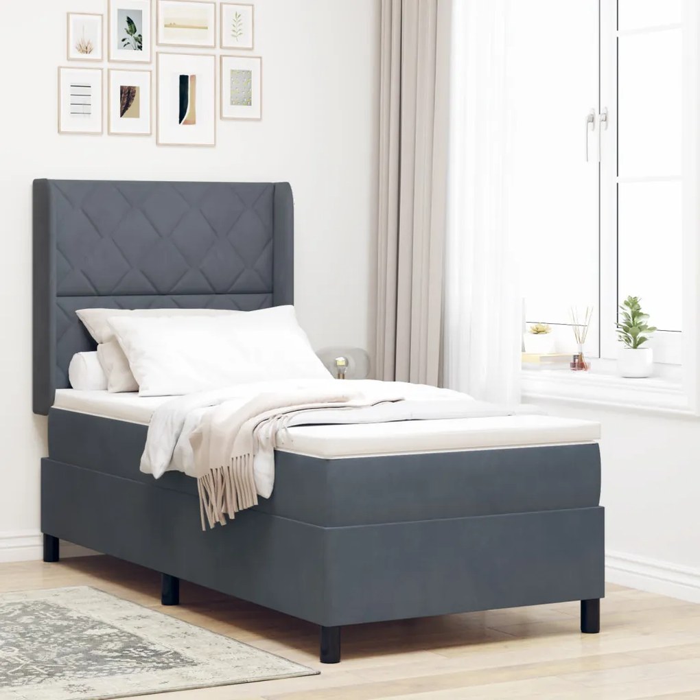 Boxspring Ágy Matrac Ezüstszürke 90x190 cm Bársonyos