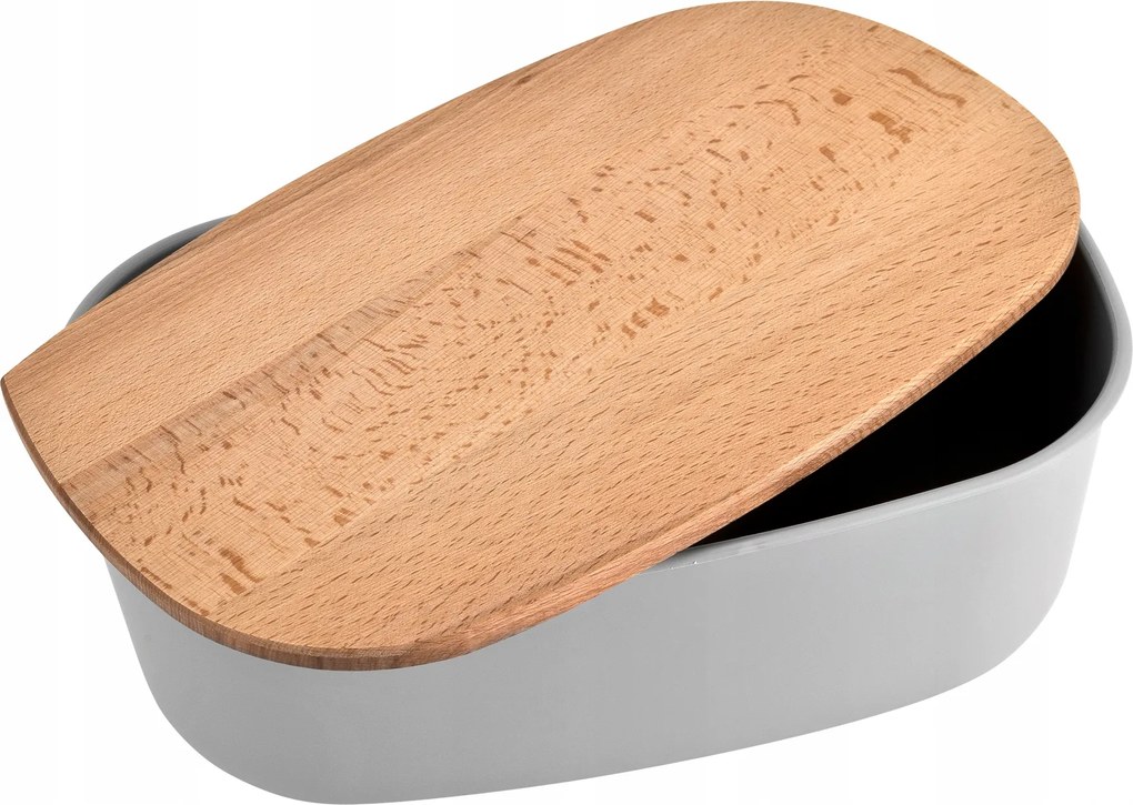 Kenyértartó doboz fa fedéllel, szürke