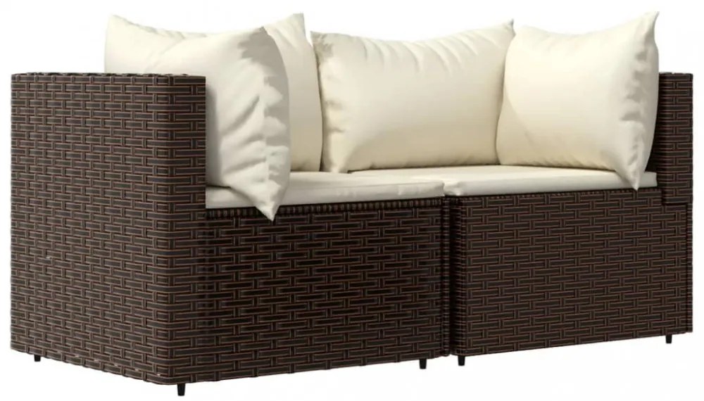 2 db barna polyrattan kerti sarokkanapé párnákkal