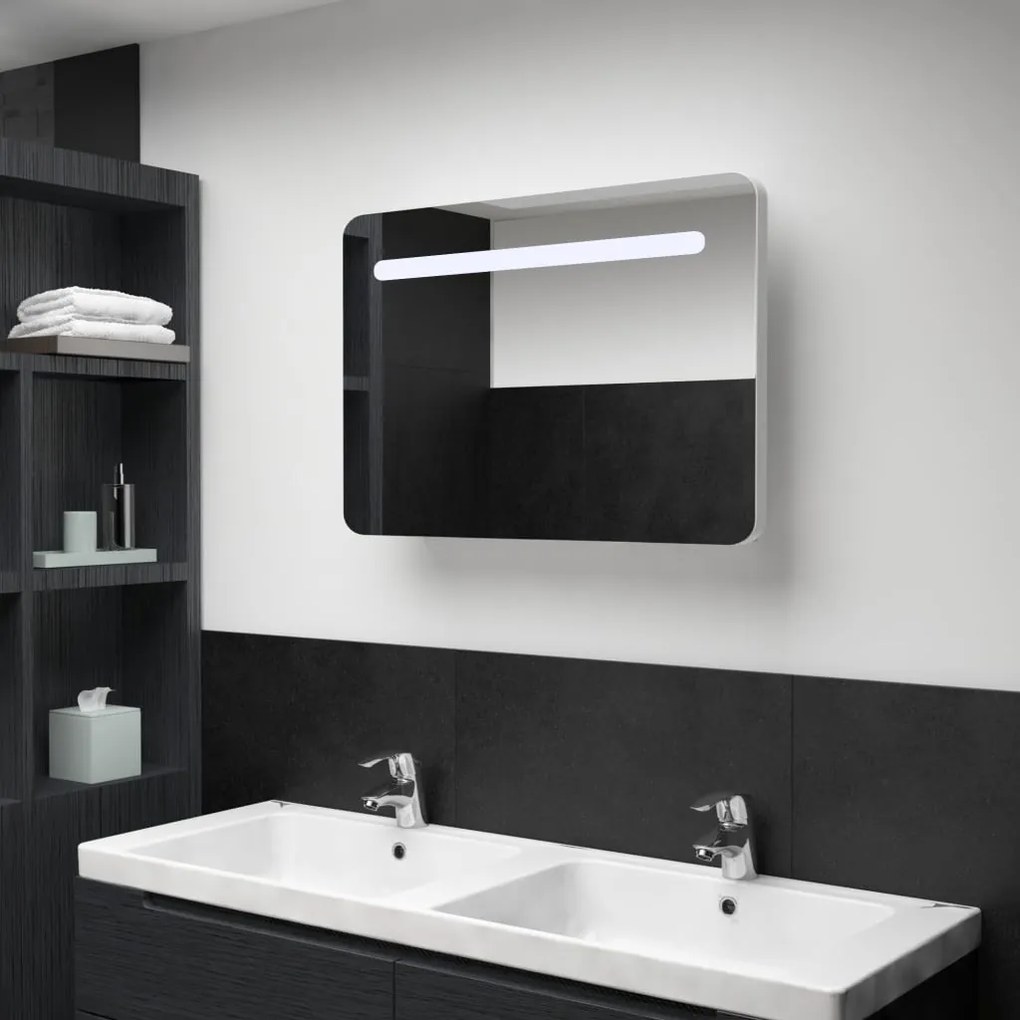 tükrös fürdőszobaszekrény LED világítással 80 x 9,5 x 55 cm