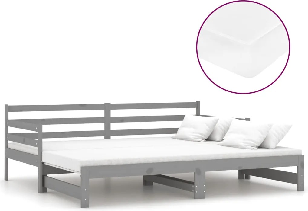 vidaXL szürke tömör fenyőfa kihúzható kanapéágy 2 x (90 x 200) cm