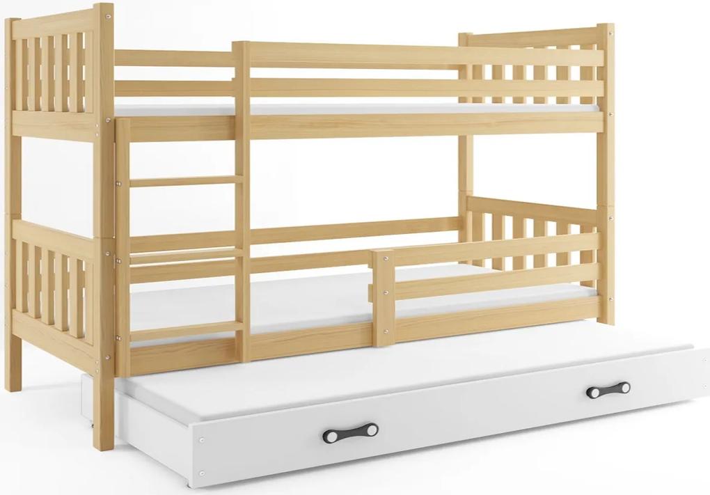 CARINO 3 emeletes ágy pótággyal + ajándék matrac + ágyrács, 190x80, borovifenyő