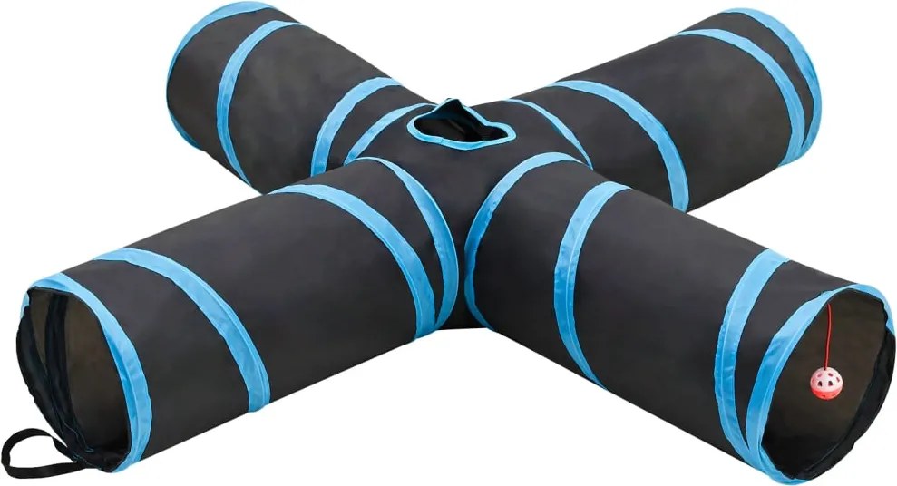 vidaXL fekete és kék 4 irányú poliészter macskaalagút 132 cm