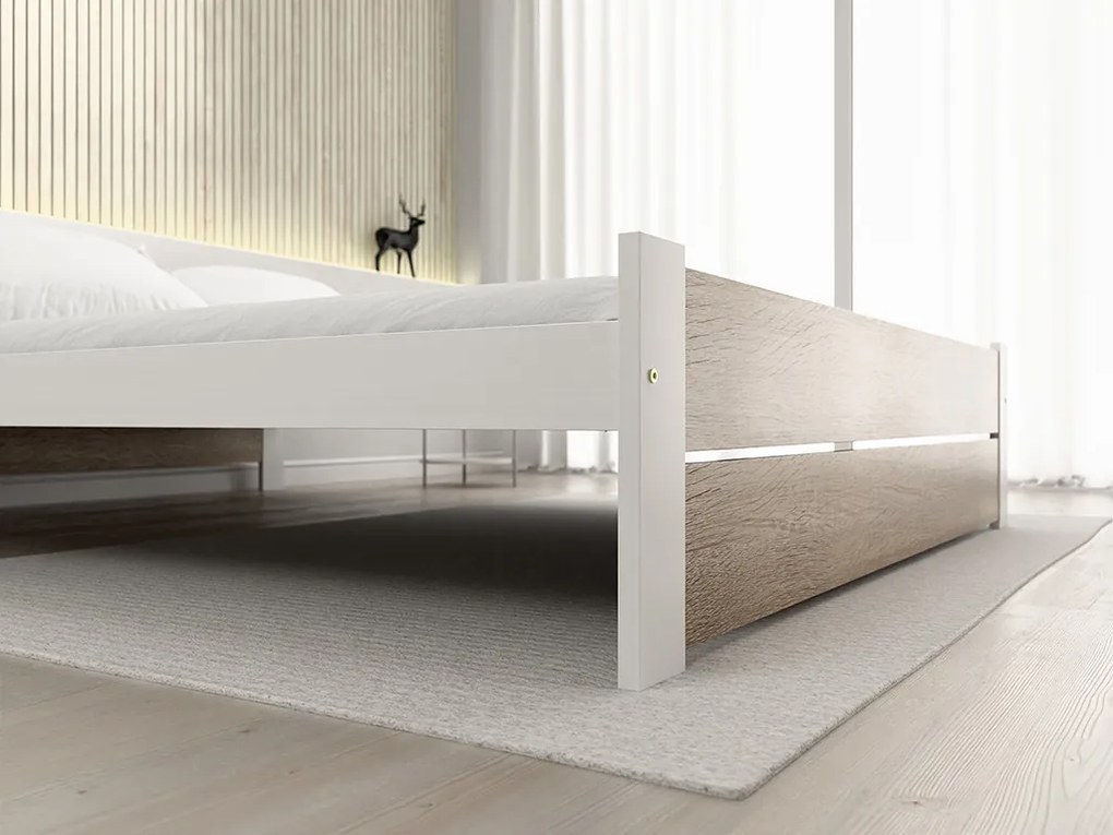Ágy IKAROS DOUBLE 180 x 200 cm, fehér/dub sonoma Matrac: Deluxe 10 cm matraccal, Ágyrács: Deszkás ágyráccsal
