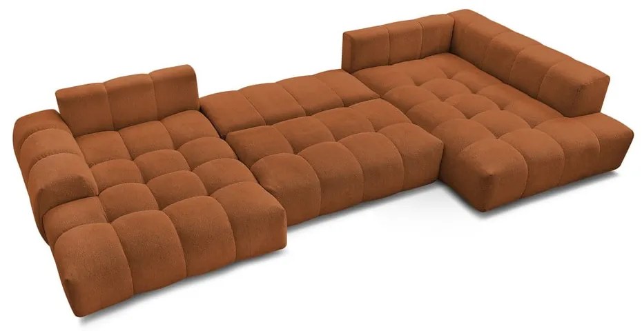 Terrakotta színű zsenília kinyitható-tárolóhelyes sarokkanapé (jobb oldali-U alakú) Everest – Bobochic Paris