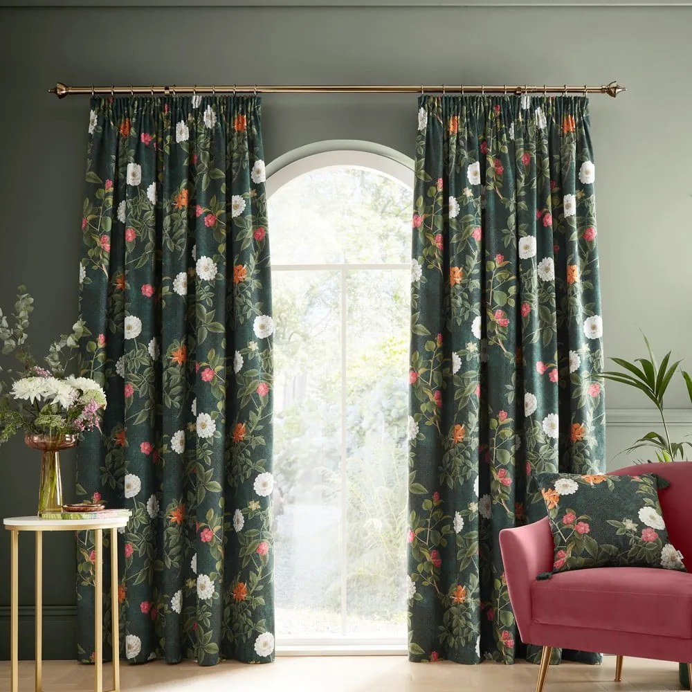 Zöld bársony függöny szett 2 db-os 168x183 cm Arcadia Floral – RHS