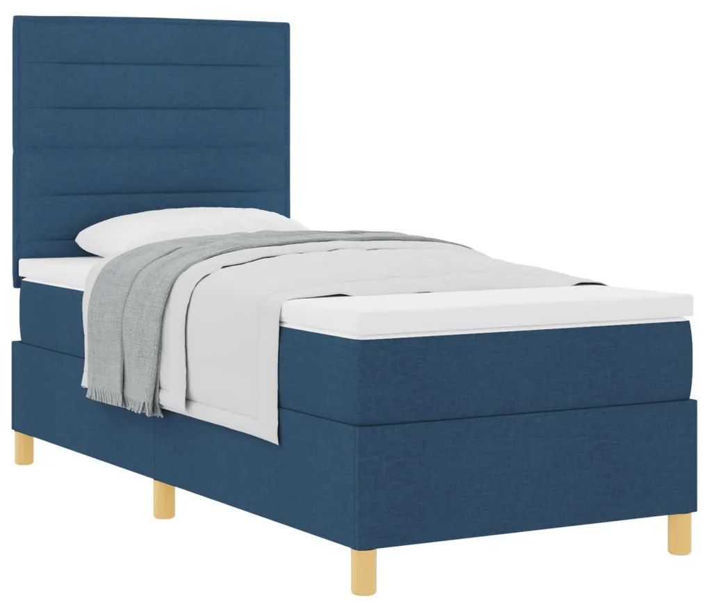 Box Spring Ágy Matraccal Kék 90x200 cm Szövet