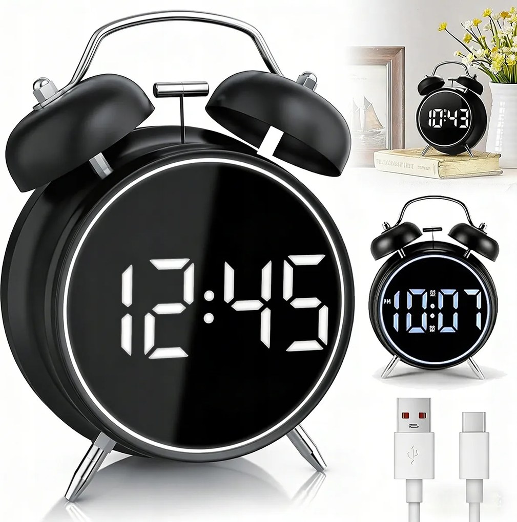 Óra Led Ébresztőóra Digitális Retro, Riasztás, Éjszakai mód, Fekete
