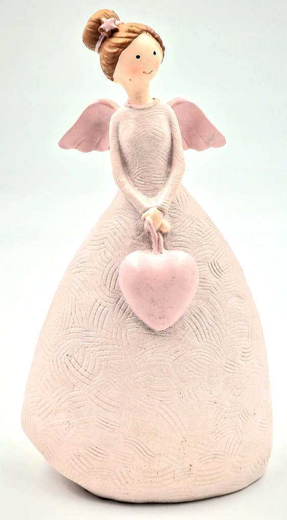 Dekoratív angyalka figura szívvel – rózsaszín, csillámos 22 cm Outlet